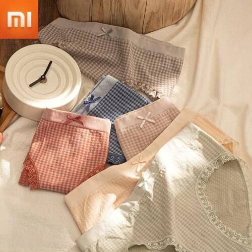 3pcs Xiaomi Cotton Antibacterial Underpants Grade Seamless Panties Mid-to-low-waist Sweet Lace Underwear Ladies Briefs Shorts