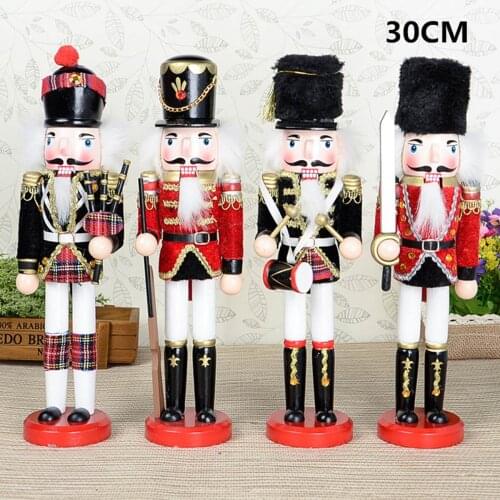 30CM 4 Types Christmas Wooden Nutcracker Soldier Doll Figurines Walnut Puppet Christmas Decorations Ornaments Gift