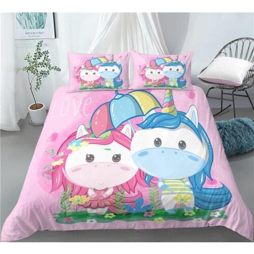 3D Cartoon Unicorn Print Children Bedroom Decoration Home Textile 2/3 Creative Personality Down Bed Cover Pillowcase