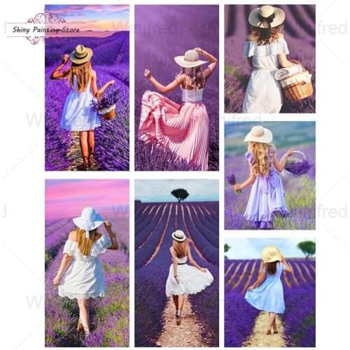 5D DIY Diamond Painting Lavender Woman Diamond Embroidery Sale Girl Back View Landscape Pictures Of Rhinestones Decoration Gifts