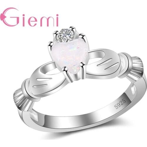 Big Sale Elegant Jewelry Ring Real 925 Sterling Silver Ring Sparkly Opal Crystal Wedding Rings for Women Girlfriend Gifts