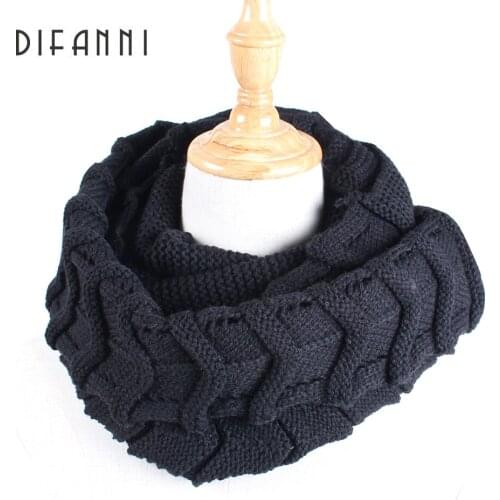 [DIFANNI] Fashion Loop Scarves Women Knitting Scarf Braided wave Soft Warm Casual Scarf Brand New Autumn Winter Solid Color