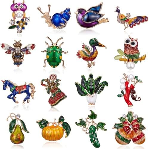 Enamel Animal Bee Duck Owl Bird Brooches Plant Insect Brooch Pin Jewelry Banquet Christmas Gifts Accessories Jewelry