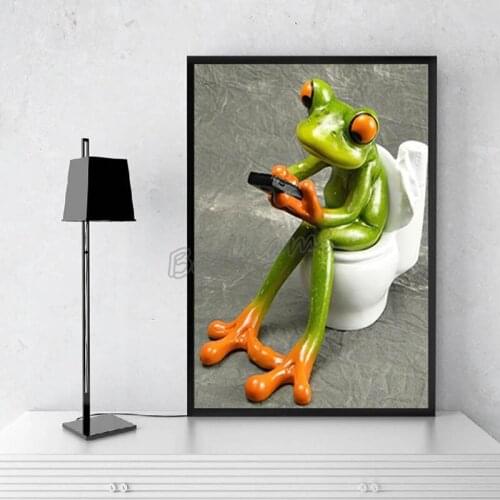 Badhams Canvas Painting Waterproof Ink Frameless Decorative Poster Personality Funny Frog Picture Printed Wall Sticker