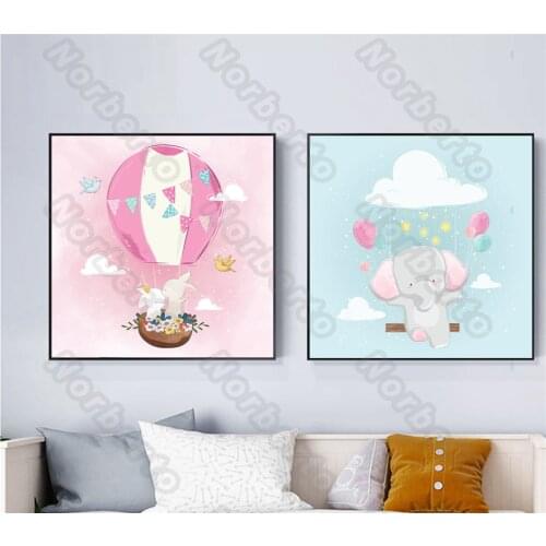 Little Animals Cartoon Drawing Pictures Canvas Painting Wall Poster Fairyland In Animals Kingdom for Little Babys Room Decorati