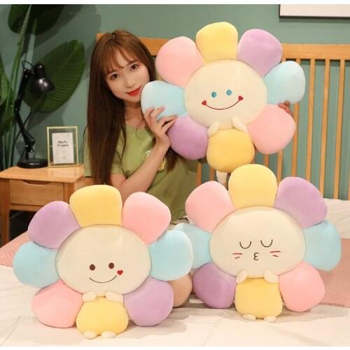 60-95cm Cartoon Smile Flower Shaped Mat Plush Toys Baby Girls Children Playmate Cushion Stuffed Soft Plant Flowers Plush Pillow