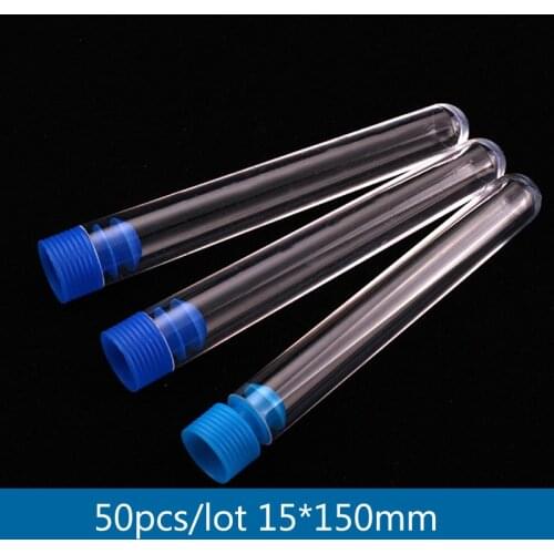 50 pieces/pack 15*150mm Laboratory Transparent Plastic Test Tube with Push Cap School Lab Supplies Vials Wedding Favours