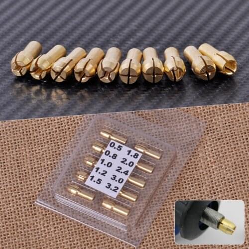 LETAOSK 10x Brass Chuck Collet Drill Bit 0.5-3.2mm Set Fit Nut for Rotary Tool