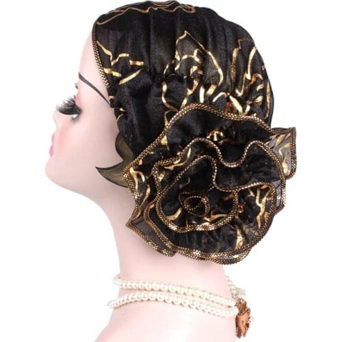 Muslim Fashion Womens Hijabs Headscarf Pile Heap Cap Women Able Caps Islamic Bronzing Flower Turban Hat