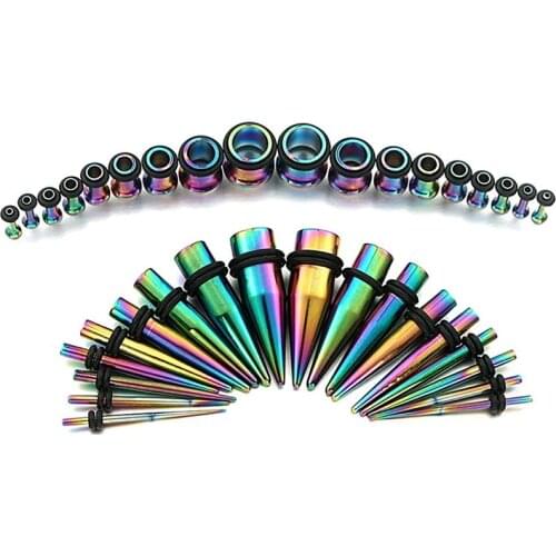 14G-00G 36 pcs Ear Gauges Stretching Kit Tapers Plugs Eyelets Implant Grade Steel
