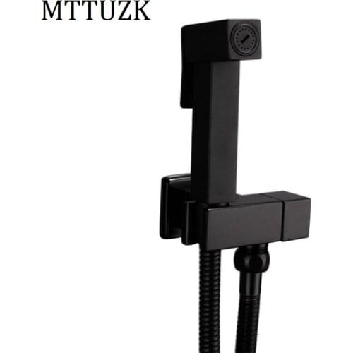 Brass Matte Black Square Bidet Bathroom Hand Shower Bidet Toilet Sprayer Hygienic Shower Bidet Tap Wall Mounted Bidet Faucet Set