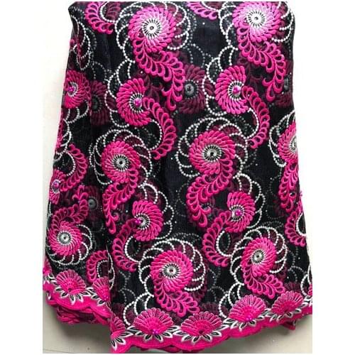 New Design Nigerian Lace Fabric African Lace Fabrics High Quality tulle net French Net Lace Fabric For Wedding VLL5093 fucshiia