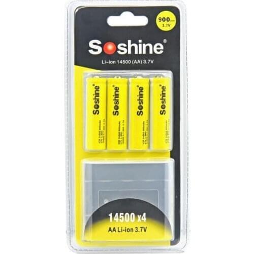 20 pcs original Soshine 3.7v 14500 AA 900mAh Rechargeable Battery With Battery Case