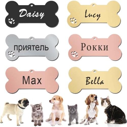 Pet Collar Personalized ID Tag Engraved Name for Dog Cat Puppy Keyring Charm Pendant Bone Necklace Accessories