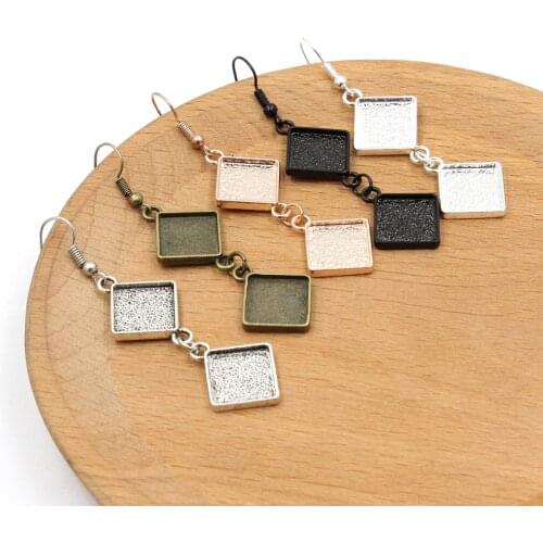 Fit 12mm Square Pattern Glass Cabochons Earrings Blank Setting Bezel Base For DIY Making accessories Gift 10pcs K06259