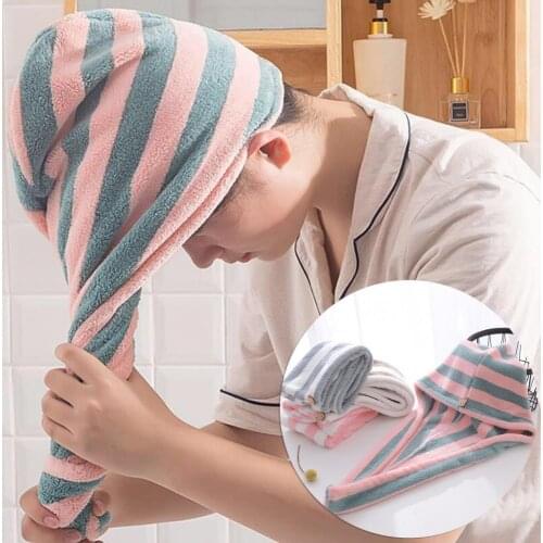 Hair Towel Wrap Hooded Towel Hair Towel Bath Towel Terry Towel Striped Water Absorbent Coral Fleece Unisex Shower Head Towel