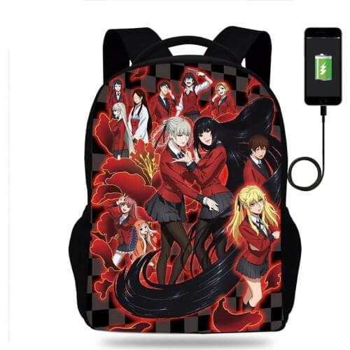Hot Anime Kakegurui Backpack Women Men School Bag Teenager USB Charging Daily Travel Backpack Student Schoolbags Mochila