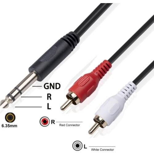 Gold-plated Metal Plug 1.5m 6.35 Male To Double RCA Male Audio Cable Digital Cables Audio Cables Audio Cables Tablet Accessory