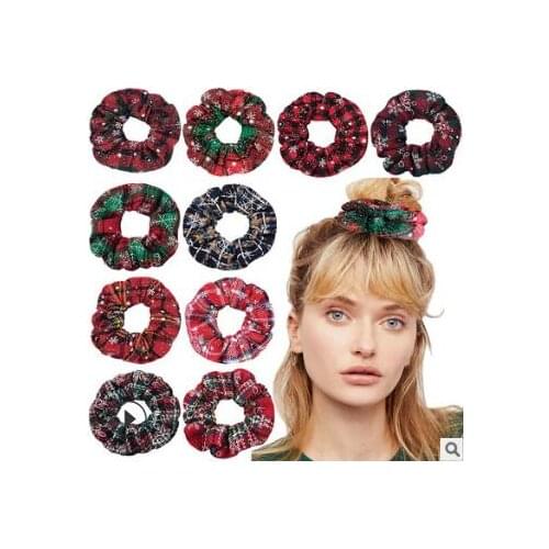120pcs/lot DIY Simple Christmas Flannelette Rubber Bands Elasticity Large Intestine Hair Bands Styling Tools Accessories HA1579