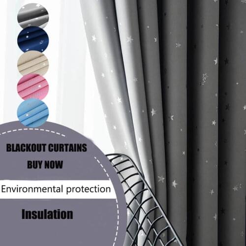 Silver Star Children Blackout Curtains For Living Room Blue/Pink Cortinas Kids Boy Girl Bedroom White Tulle Curtains Window