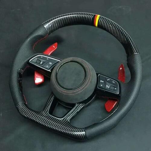 Cuatomized Carbon Fiber Sports D-Shape Steering Wheel Alcantara Leather for Audi A4 A4L A6 A7 B8 B9 2018-2021 with Paddle Shift