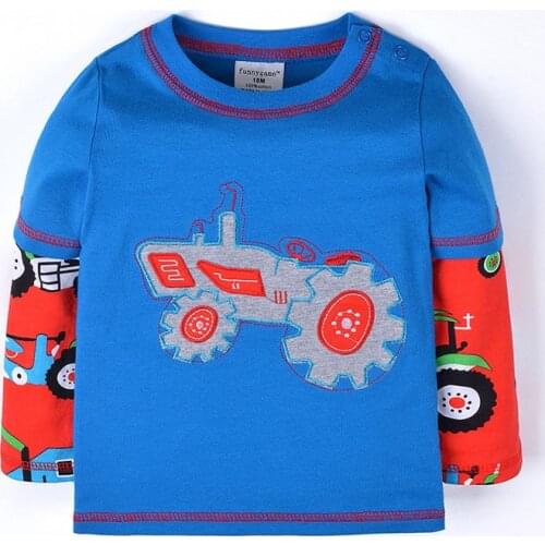 Boys cartoon tractor car sweatshirt kids long sleeve pullover top quality child coat 100% cotton children wear blue size 1-5Y