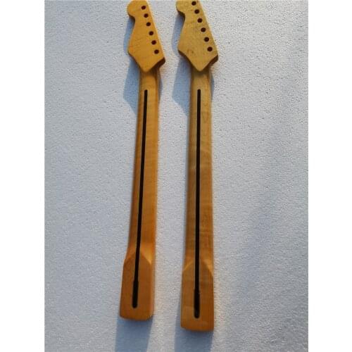 Tiger Flame Maple Guitar Neck 21 Fret 25.5inch Dark Yellow Pearl Dot Inlay DIY