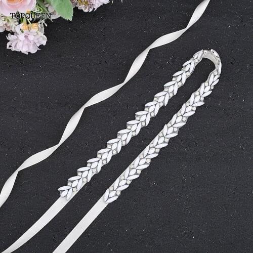 TOPQUEEN S493A Luxury Wedding Belts Leaf and Opal Bridal Belt Rhinestone Crystal Beads Jewel Woman Belt Thin Belts for Dresses