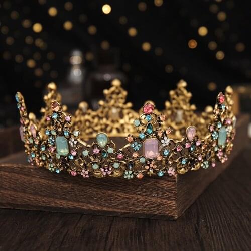 Baroque Royal Queen Crowns Bridal Accessories Colorful Jelly Crystal Rhinestone Tiaras For Women Bride Headwear