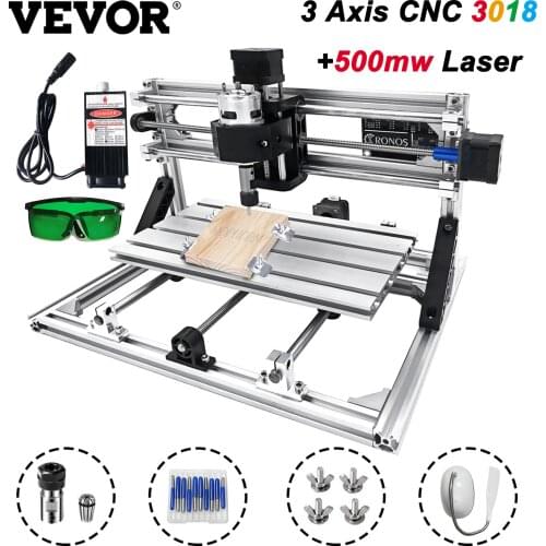 VEVOR 3 Axis CNC 3018 Router Kit Engraving Machine with 500MW Laser GRBL Control For Wood USB Port Injection Molding Material