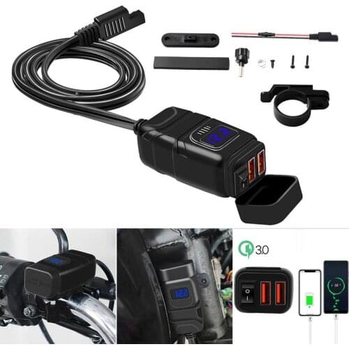 1Pc Motorcycle Waterproof mobile phone Quick Charger 12V Doul USB charger Adapter with Voltmeter On Off Switch fast charger New