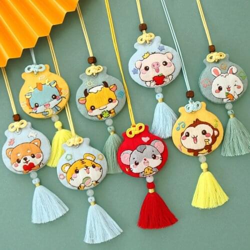 Chinese Zodiac Cross Stitch Omamori Tassel Diy Embroidery Purse Needle Minder Kit Threads for Knitting Fabric Needlework Jewelry
