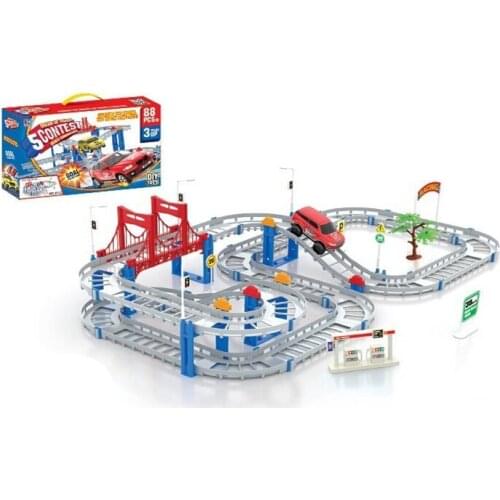 [ Funny ] DIY 88pcs 3D Two-Layer Spiral Wheels Track Roller Electric Rail Car model Educational Slot suvs Racing car kids toy