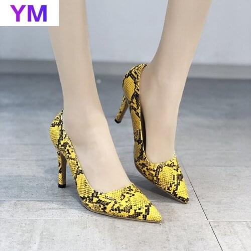 Yellow Black Snakeskin Pointed Toe Luxury Designer Woman Extreme Mules Super High Heels Pumps Sexy Ladies Pumps Zapatilla Mujer