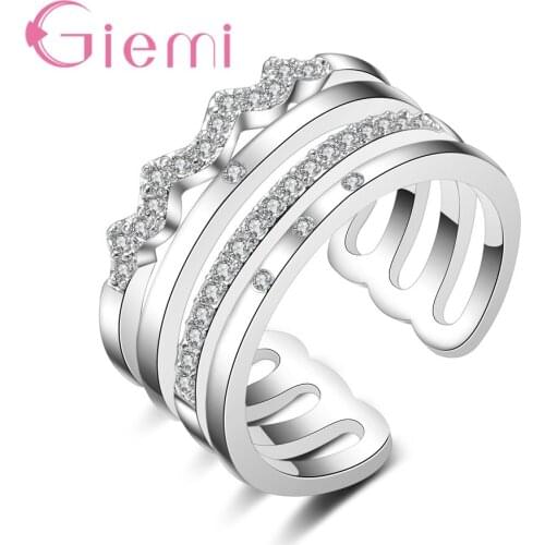 Popular High Quality 925 Sterling Silver For Women Ladies Opening Finger Rings Cubic Zircon Crystal Jewelry Accessories
