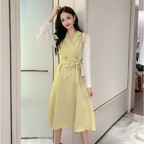 New Arrival Designer Dress Ladies Double Button Green Blazer Dress Women A Line Fall Dresses for Women Ropa Mujer Verano 2019