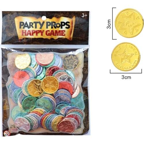 Lucky Pirate Gold Coins Plastic Set of 100,Play Gold Treasure Coins for Play Favor Party Supplies