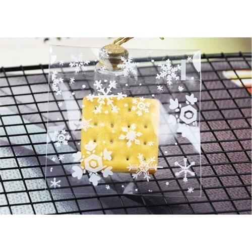 100pcs 10*10 White Snowflake Gift Biscuit Ziplock Bag Pattern Transparent Christmas Party Decoration Dessert Packaging Bags 6D