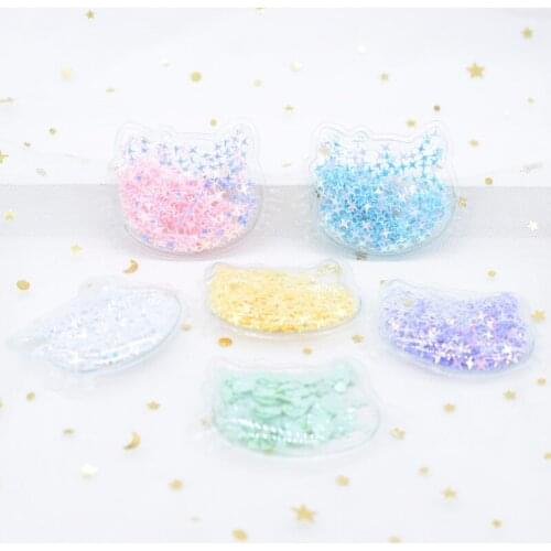 12Pcs 6cm Transparent Plastic Cat with Colorful Sequins Inside Appliques DIY Headwear Accessories Craft Handmade Decor Patch H28