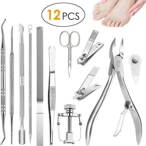 12Pcs/set Professional Pedicure Tools Ingrown Toenail Tools Kit Nail Care Ingrown Toenail Removal Correction Clippers Foot Care