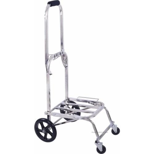20CM Big Wheel Pull Truck Trolley, Folding Shopping Trailer, Portable Stainless Steel Luggage Cart