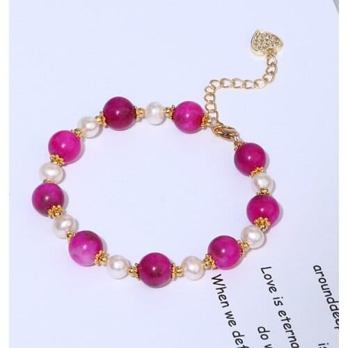 2021Womens 5-6mm Cultured White Pearl With 8mm Tiger Eye Bracelet Dangle Hook