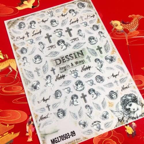 Angel Nail Art 3D Stickers Vintage Flower 3D Nail Art Stickers Black Nail Stickers Decals Adhesive Sticker Tattoo Slides MG23