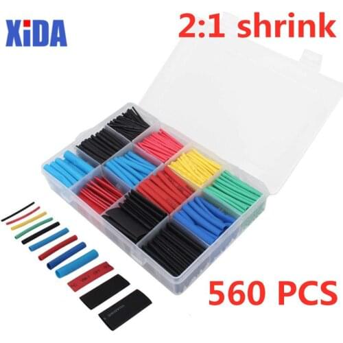 New 560pcs Multi Color Heat Shrink Tubing Insulation Shrinkable Assortment Electronic Polyolefin Ratio 2:1 Wrap Sleeve Tube Kit