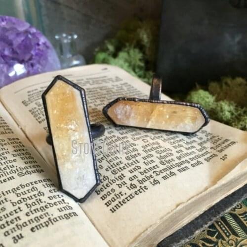 RM39968 Large Citrine Crystal Wand Ring Yellow Citrine Gypsy Crystal Statement Ring Copper Electroformed Ring Boho