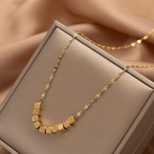 316L Stainless Steel Beaded Minimalism Octagon To Wealth Charms Chain Pendant Necklace For Women Fashion Trend Jewelry Gift N421