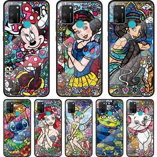 Disney Mosaic Stitch Princess Tempered Glass Cover For Honor 30 20 10 9X 8X Pro Plus Lite Silicone Phone Case Coque