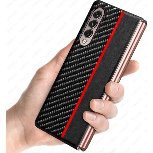 For Samsung Galaxy Z Fold 3 5G Case Carbon Fiber Texture Leather Protection Back Cover Capa for Samsung Z Fold 2 Fold3 Fold2