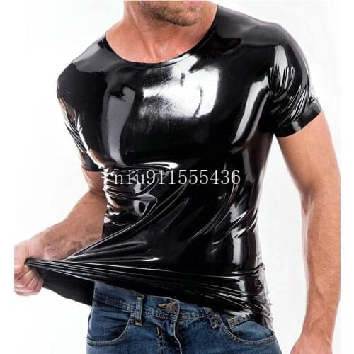 Black Latex Men Vest Top Classic Shirt High Collar Sleeveless Costume Male Tops Rubber Clothes 100% Handmade