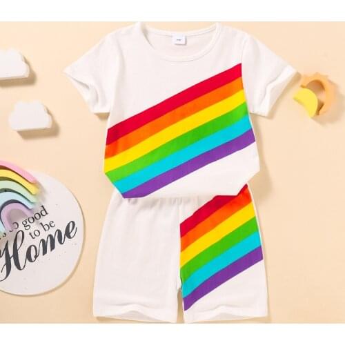 Childrens Clothing Suit 2021 Summer New Casual Short Sleeve T-Shirt Cotton Shorts Boys Girls Rainbow Clothes Suit Kids T Shirts